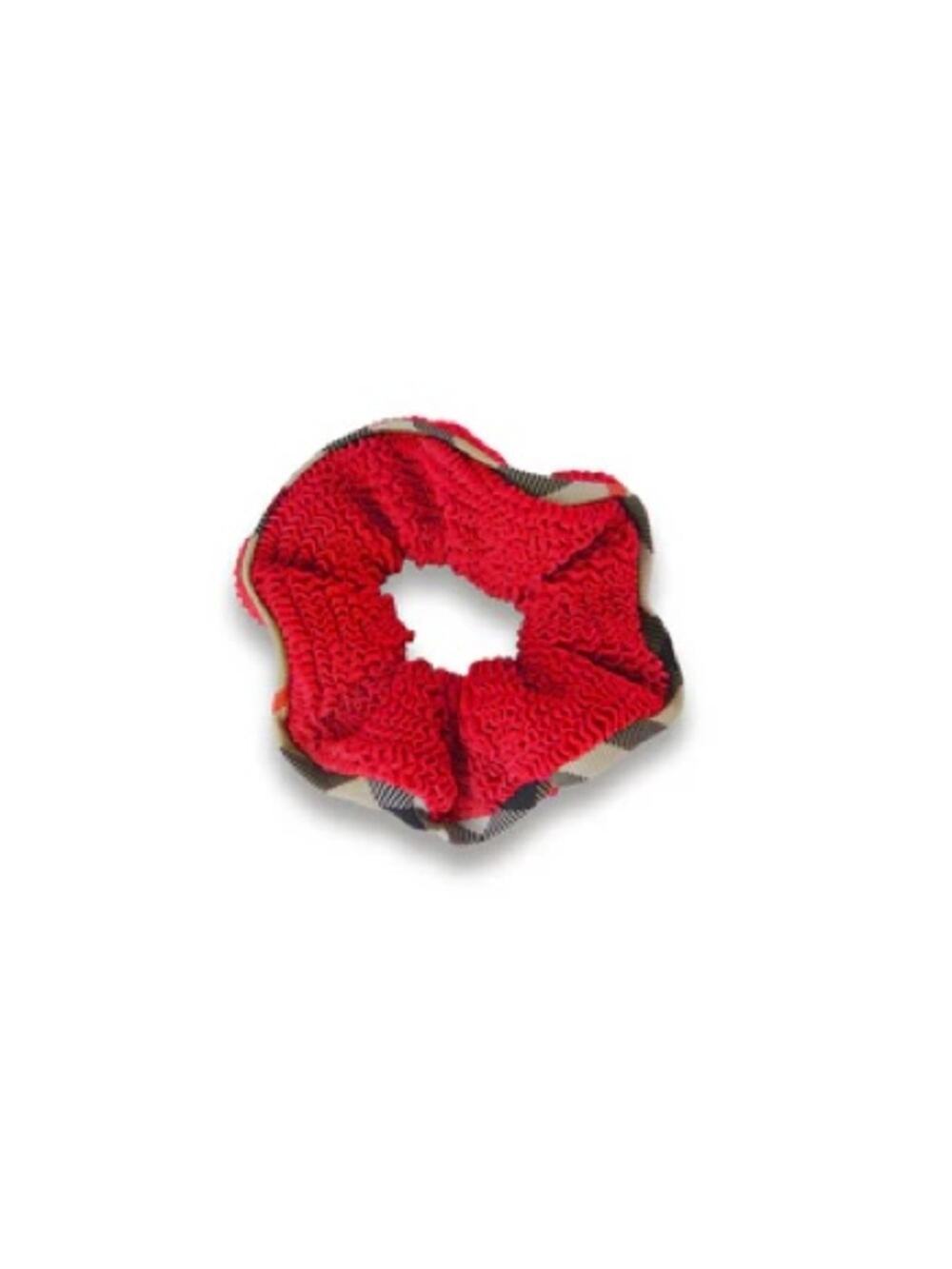 Burberry x Hunza G Red Textured Plaid-Trim Scrunchie